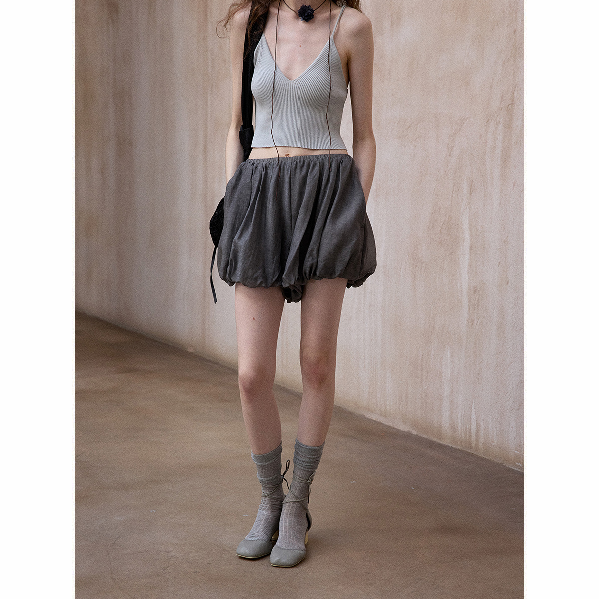 【Shijij】Natural Mottled Tencel Pleated Bubble Summer Commuter Casual Shorts for Women M8853