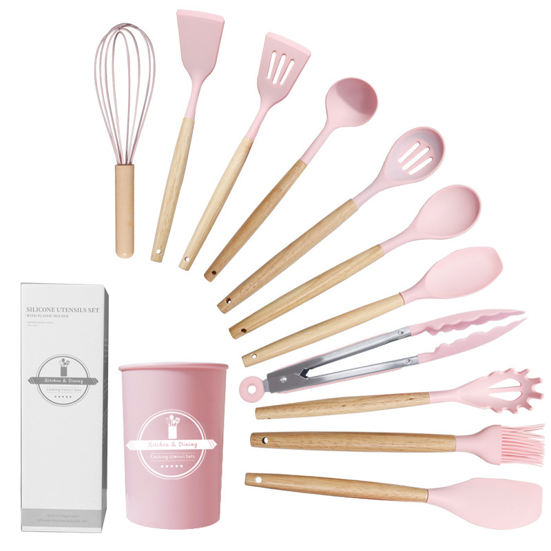 Cuchara de sopa de espátula de silicona transfronteriza Pan antiadherente de 12 piezas espátula de silicona resistente a altas temperaturas traje de cocina de silicona para el hogar al por mayor