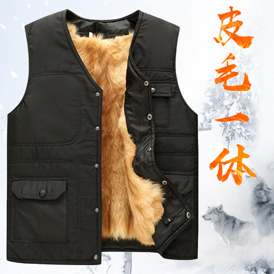 Autumn and winter wool Vest Fur integrated vest Vest Dad installed Middle-aged and elderly people keep warm thickening Cotton waistcoat