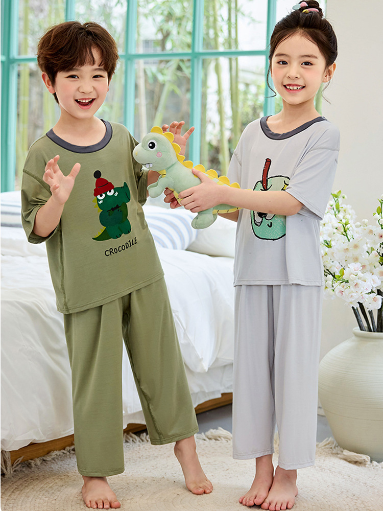 Pijamas para niños, estilo nuevo de verano, pantalones largos de manga corta para niñas, ropa de descanso para niñas, ropa para niños grandes, ropa para aire acondicionado