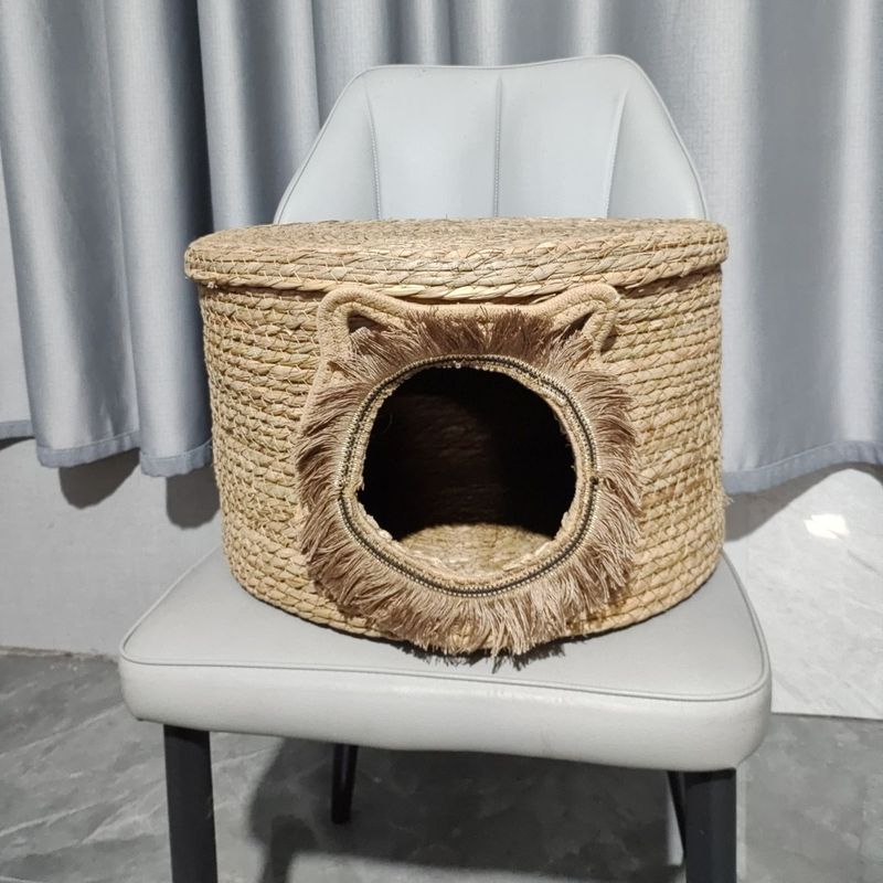 猫别墅宠物猫窝猫咪产房宠物狗窝带盖四季通用天然蒲草材质安全|undefined
