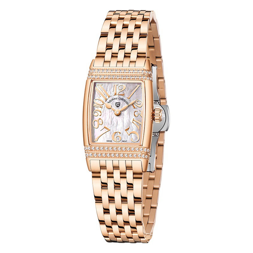 PAGANI bojiani PD1737 mujeres de moda creativa berma placa rhinestone reloj cuadrado Acero inoxidable impermeable reloj