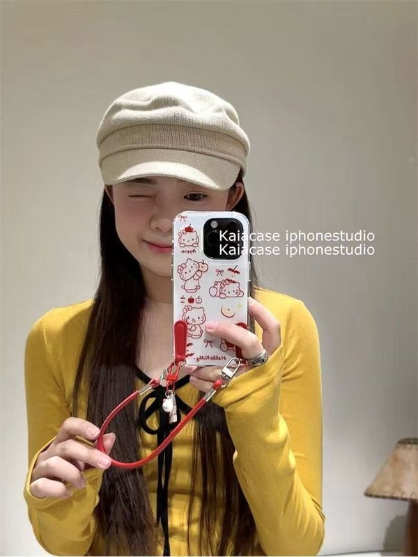 红线条苹果Kitty猫挂件适用iPhone17PROMAX手机壳新款16/15/14/13|undefined