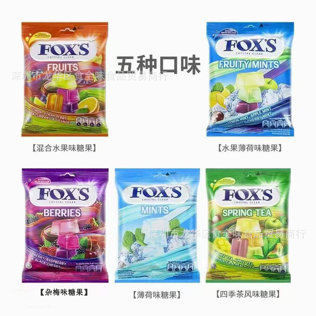 批发 印尼进口什锦水果硬糖果FOX霍士水果薄荷味水晶糖果袋装90g