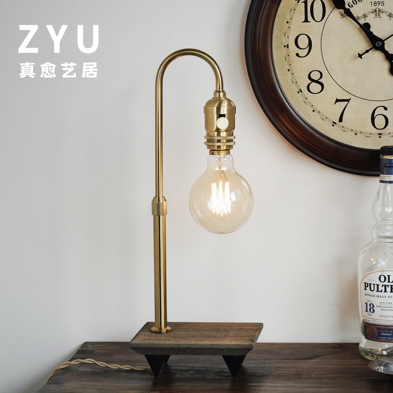 [Cross-Border] Atmosphere Lighting Decorative Desktop Creative Retro Study Room Simple Bedroom Brass Solid Wood Table Lamp True Healing Design