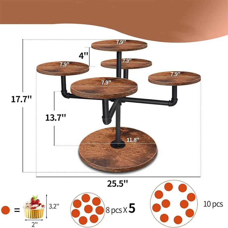 Estante de exhibición de postre de pastel de madera escritorio de fiesta multicapa estante de pastel de papel de hierro estante de maceta de madera