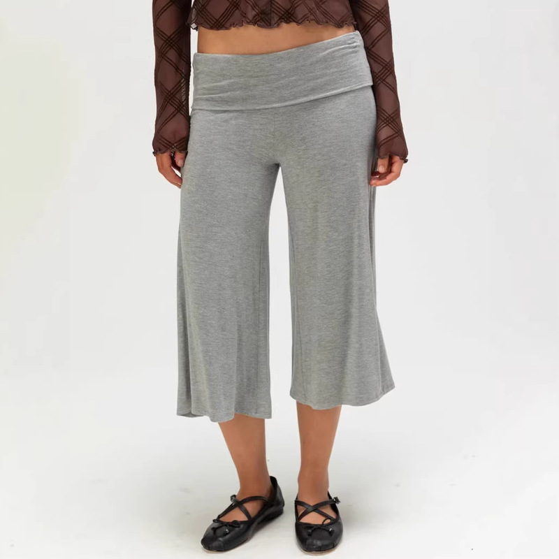 Cross-Border European and American Solid Color Loose High-Waisted Sports Casual Pants for Women Amazon Wholesale Foreign Trade Straight-Leg Cropped Casual Pants