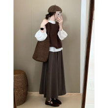 秋季女装美拉德穿搭一整套轻奢巨好看韩系减龄马甲衬衫半身裙套装