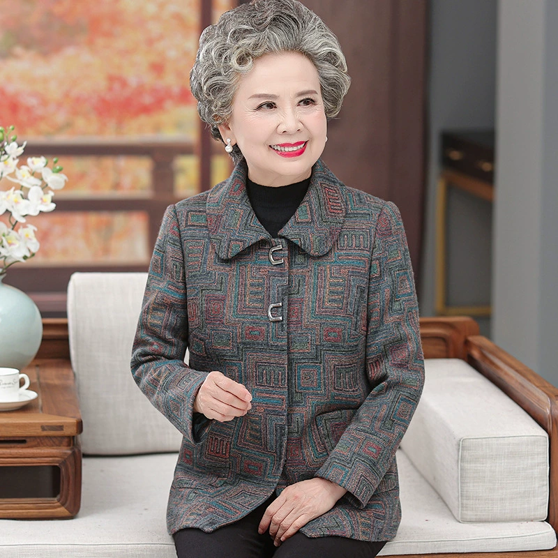 Бабушка носит весеннюю и осеннюю шерстяную старую одежду, пальто в западном стиле для пожилых и средних лет, весенняя одежда, Женское пальто