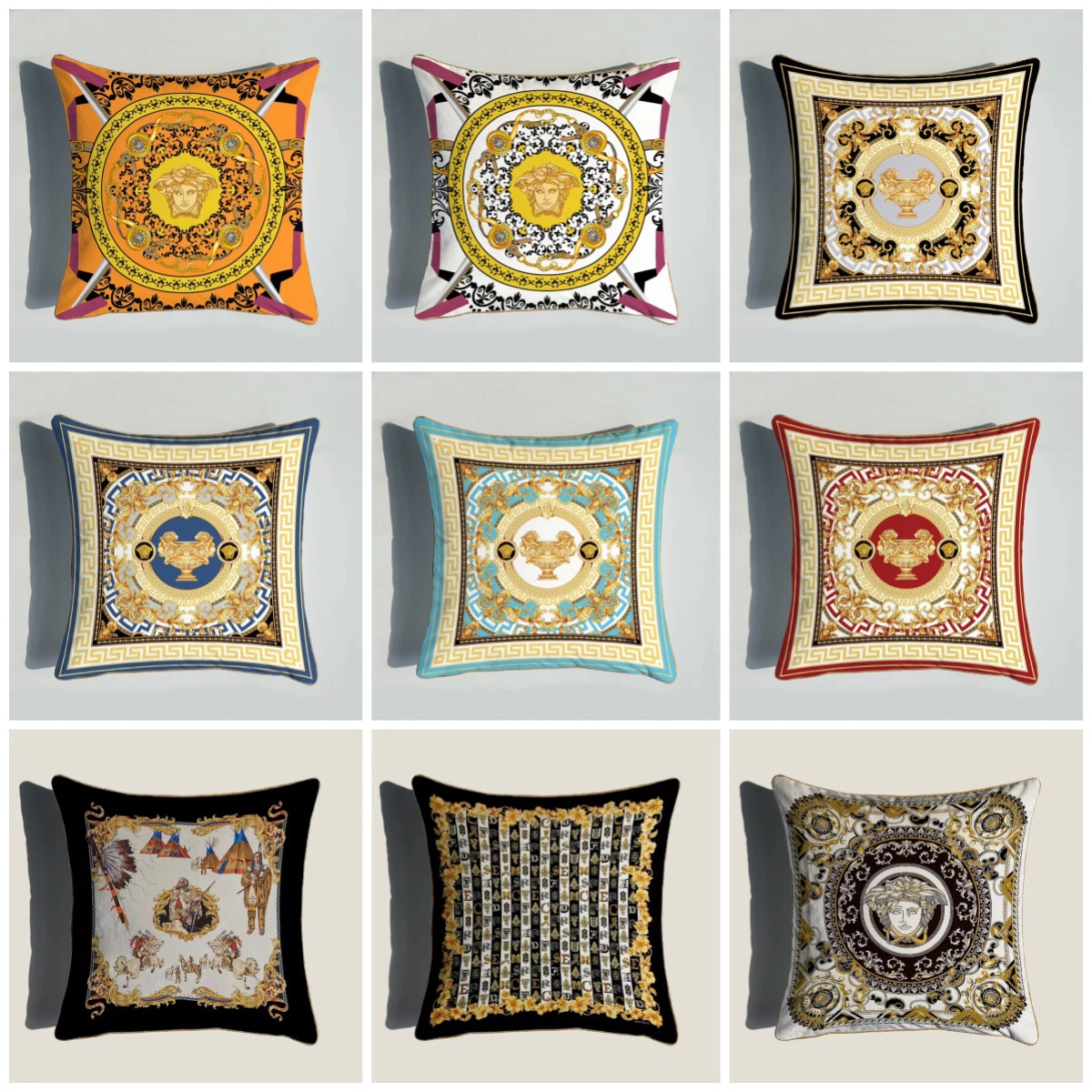 Light Luxury Palace Style Black Gold Double-Sided Printed Pillow Villa Baroque Sofa Square Cushion Pillow Decorative Waist Pillow