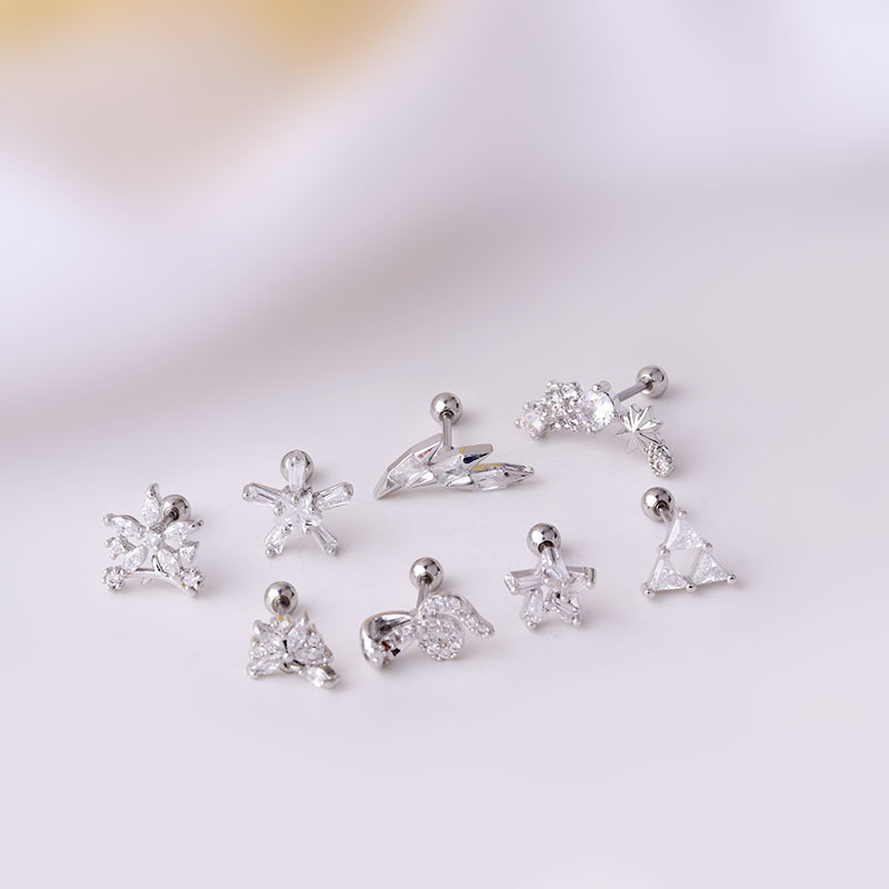 Women'S Gender 316L Stainless Steel Copper Zircon Ear Cartilage Rings & Studs Flower Waterproof Non Tarnish Surgical Steel Women'S