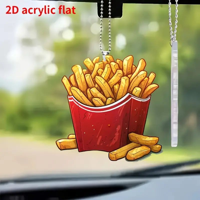 Creativa nueva patata frita colgante acrílico plano transfronterizo espejo retrovisor interior decoración colgante llavero colgante image 1