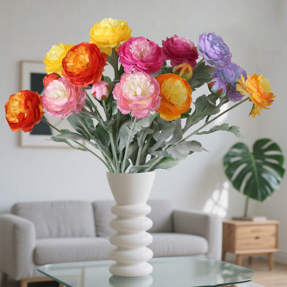 Flores de peonía extranjera de alta gama flocado 3 flores de loto de rocío decoración del hogar adornos falsos flores en vivo flores de simulación al por mayor