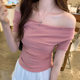 Ins design sense swing collar sexy hot girl off-shoulder short T-shirt women's slim fit slim short sleeve top women's fashion wholesale