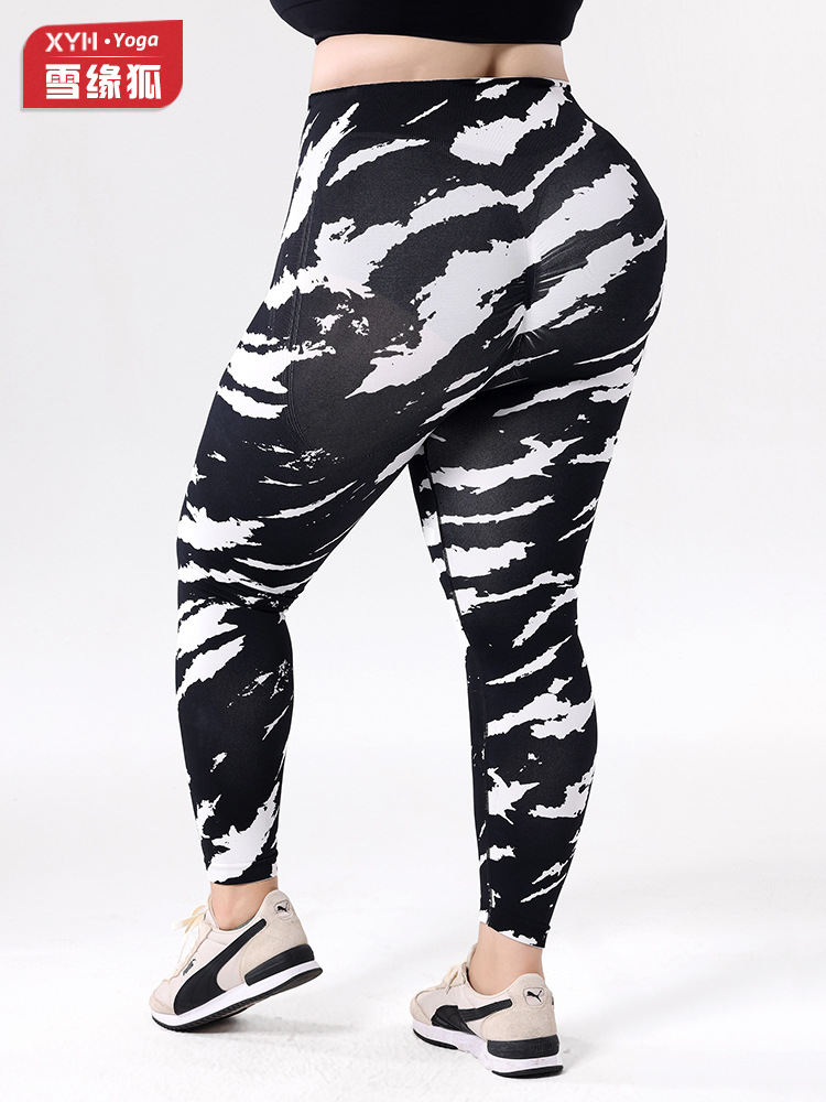 Europa y los Estados Unidos impresión de tamaño grande pantalones de calzado de mujer cintura alta abdominal ajustado pantalones de calzado deportivo de miel de pecado de cadera para correr pantalones de fitness