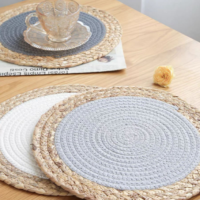 Cuerda de algodón de paja de estilo japonés Mantel Individual de doble pieza estera de aislamiento duradero estera de la placa tejida a mano estera de la olla estera de la Mesa de la cocina