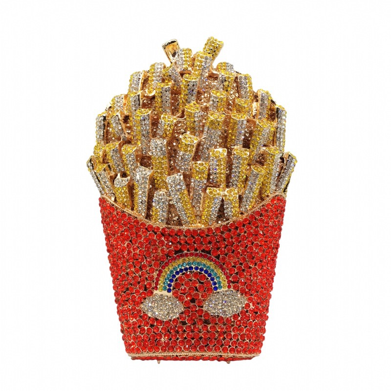 Bolsas de diamantes de cristal de Europa y América, bolsas de diamantes de metal hueco, bolsas de cena de diamantes de mano, bolsas más rojas