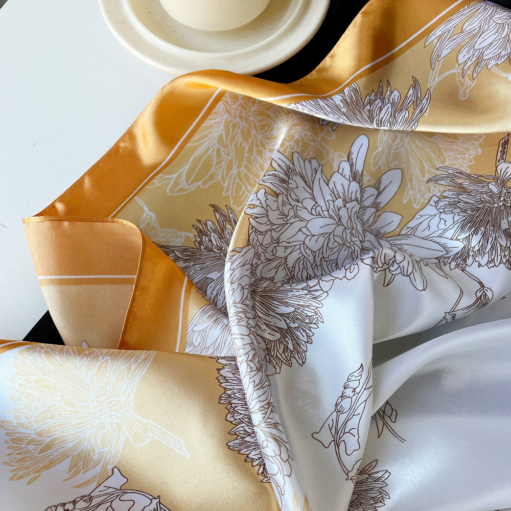 Women's Large Square Silk Scarf 90x90cm Retro Style Print Headscarf Middle Eastern Satin Fashion Accessory_voghion.com