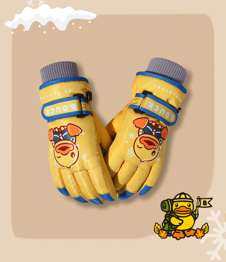 B.duck Little Yellow Duck Children's Ski Winter Boys Waterproof Non-slip Thickened Cold-proof Warm Gloves Girls_voghion.com