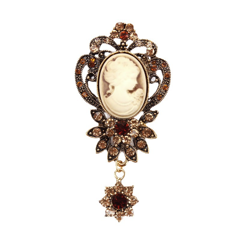 Vintage Strass Cameo Brosche Für Damen Im Prunkvollen Palaststil_voghion.com