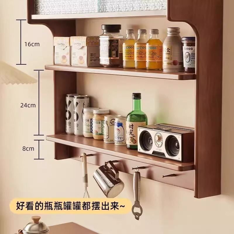 实木悬浮柜壁挂式餐边餐桌一体家用小户型厨房玻璃吊柜挂墙储物柜|undefined