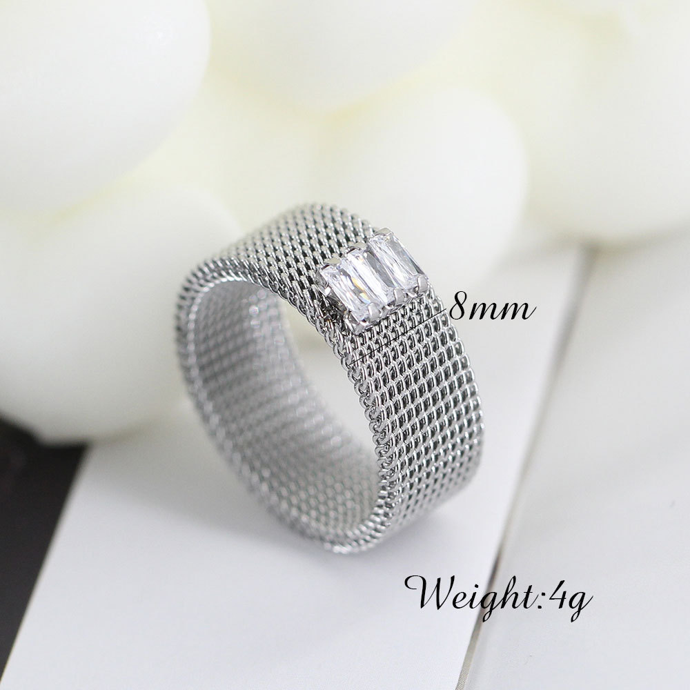 Simple Style Commute Rectangle Titanium Steel Zircon Wide Band Ring In Bulk display picture 1