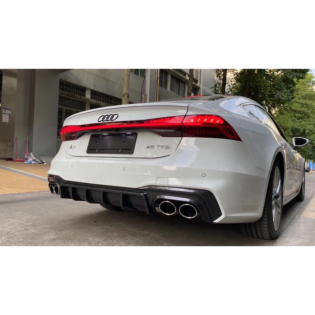 Suitable for 19-25 Audi A7A7L Modified S7 Blade Rear Lip Bright Black Rear Tail Lip Rear Diffuser Four Tail Pipes