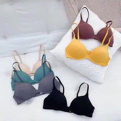 Minimalist solid color smooth strapless push-up bra without underwire, seamless comfortable breathable underwear for young women with small breasts
