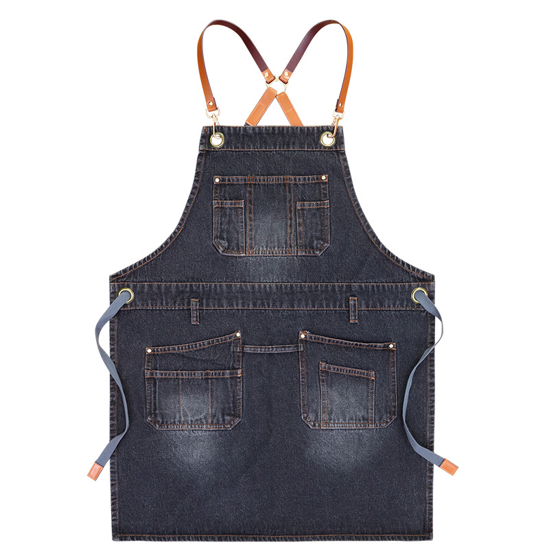 Cross-border coreano denim logotipo personalizado jardinería floral multi-bolsillo corte de pelo ropa de trabajo delantal personalizado al por mayor