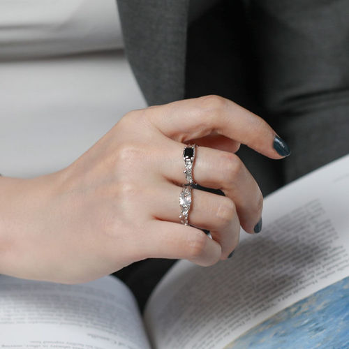 Chic, lightweight, versatile, and Instagram-worthy unorthodox design ring with rhinestones and texture, open-band for the index finger for women.