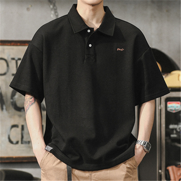 Retro Style Heavyweight Men's Polo Shirt Casual High End Loose Fit Plus Size Short Sleeve For Summer_viptrois.com