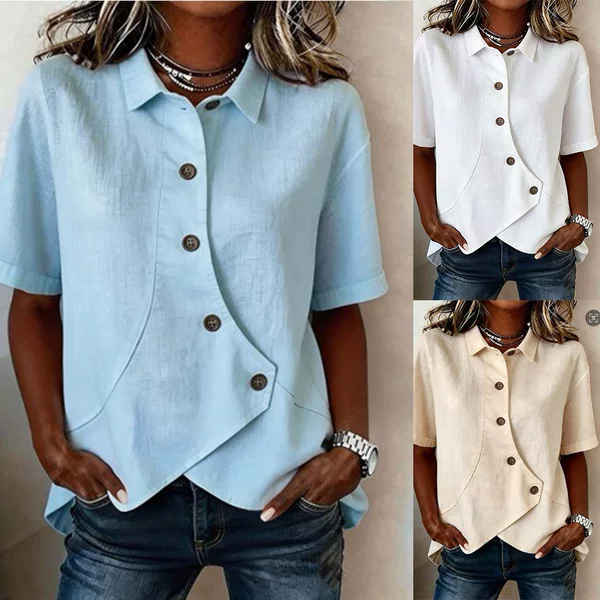 2026 Summer New Cross-Border European and American Amazon Hot-Selling Women's Casual Solid Color Irregular Shirt