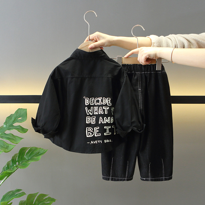 7716 traje de camisa de primavera para niños 2025 nuevo estilo primavera y otoño ropa hermosa bebé versión coreana de dos piezas
