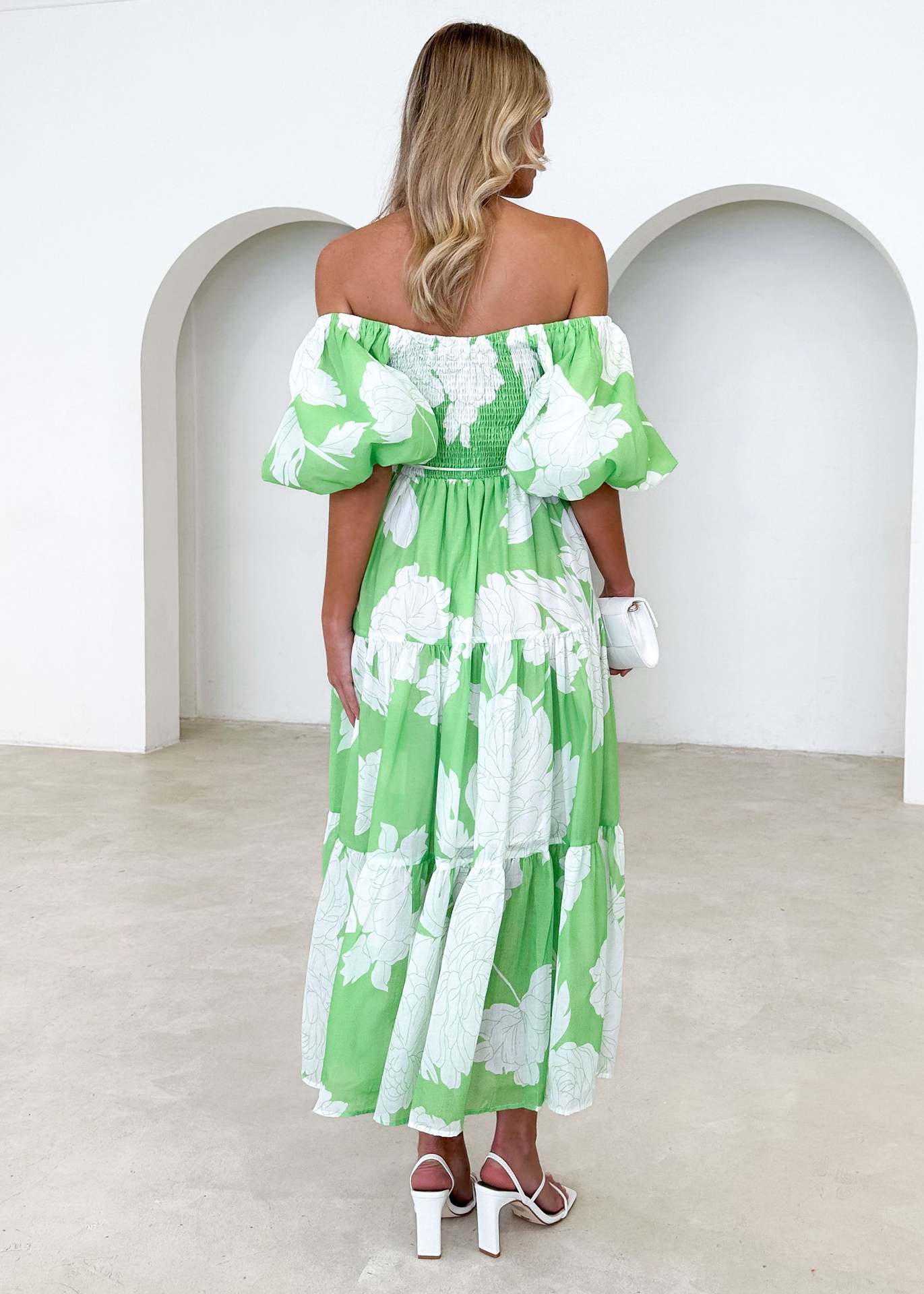 266g Weight Maxi Long Dress Dress Length Type Short Sleeve Sleeve Length Swing Dress Dresses Type Puff Sleeve Sleeve Type Polyester Fabric Type High Waist Waist Line Holiday, Daily Occasion Off Shoulder Neckline Slim Fit Type Flower Pattern Spring Season Women's Gender Printing Design Elegant, Pastoral Style Wholesale Women's Elegant Pastoral Printing Flower Holiday Daily Off Shoulder Short Sleeve Swing Dress 17