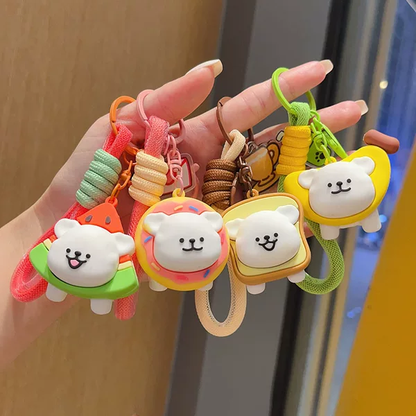 Internet Celebrity Line Puppy Keychain Creative Fruit Puppy Pendant Couple Bag Pendant Cartoon Small Gift Wholesale