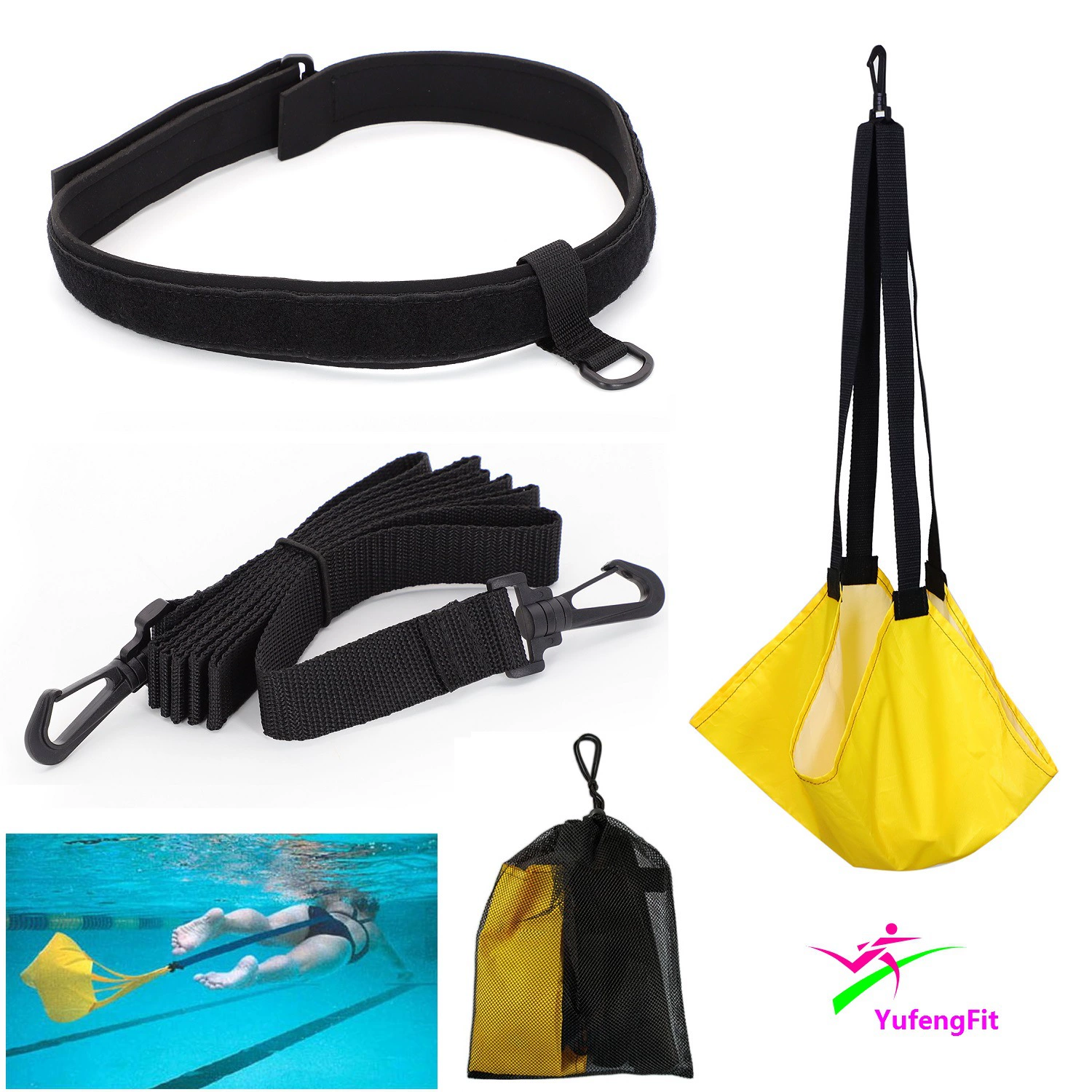 Трансграничное оборудование для силовых тренировок по плаванию для детей и взрослых, подводный тяговый трос, эспандер, сопротивляющаяся лента, сопротивляющийся зонтик-тренажер, профессиональные тренировки