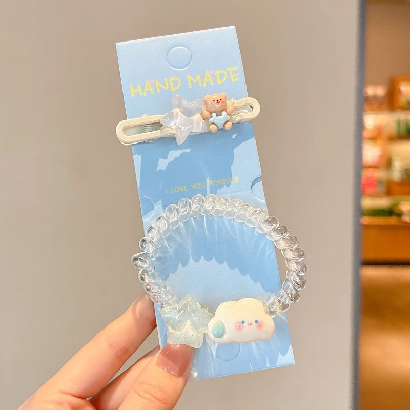 Hermosas nubes azules estrellas pinzas de cabello lateral pestañas pinzas de cabello para mujeres 2025 nuevo frente pinzas de cabello de boca de pato