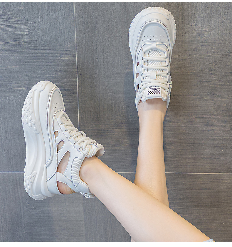 Giày sneaker nữ da thật đế dày phong cách bố mùa hè 2025 nhẹ tăng chiều cao — M2357 màu hồng, M2357 màu xanh lá cây, M2357 màu trắng chi tiết 14