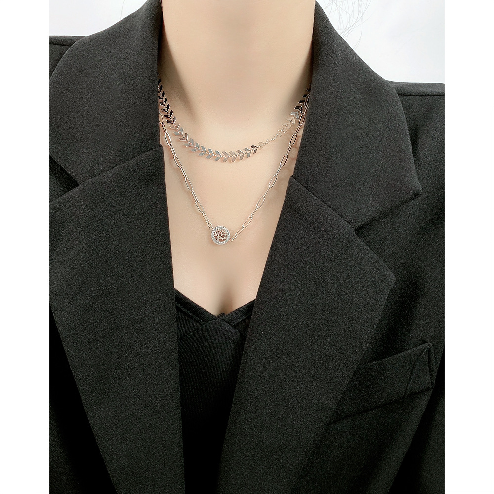 Wedding, Travel Occasion Stainless Steel, Titanium Steel Material Niche Design Multi-layer Temperament Retro Tree Of Life New Necklace Female