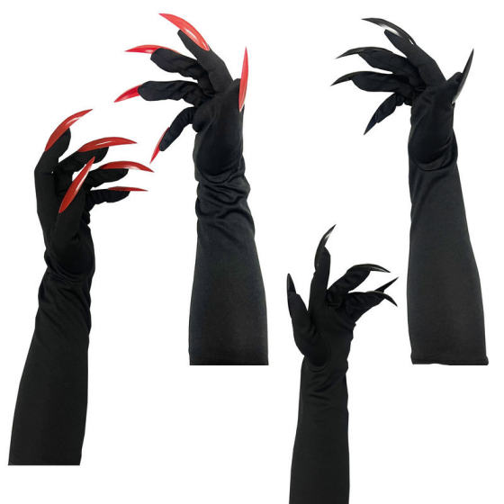 Halloween Gloves Long Nails Ghost Claw Gloves Long Performance Suit Black Red Claw Gloves Sleeve Sun Protection