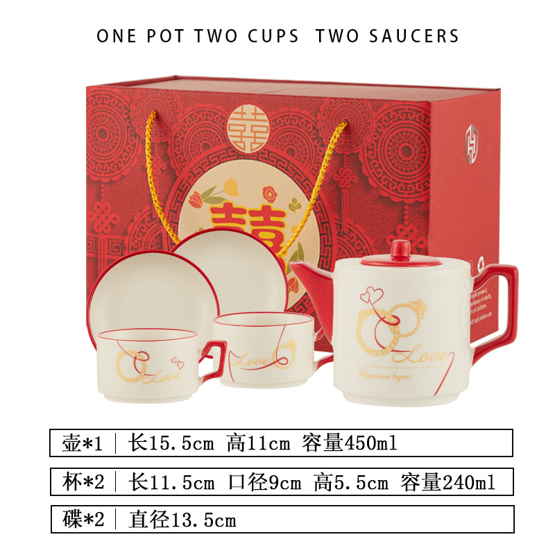 INS pareja flor juego de té regalo de boda chapado en oro taza de café tetera de cerámica taza de agua caja de regalo de boda traje