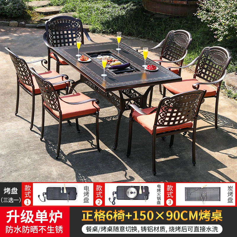 Zhengge 6 sillas + 150 * 90cm de patrón de horno único mesa de horno