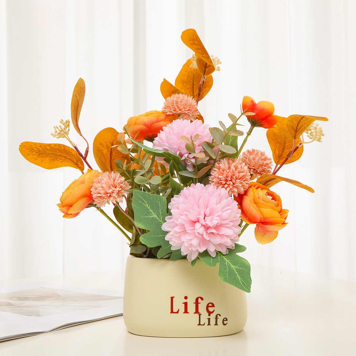 Nuevo ramo de flores artificiales de plástico de alta gama, decoración del hogar, arreglo floral para la mesa de la sala de estar, decoración de rosas_voghion.com