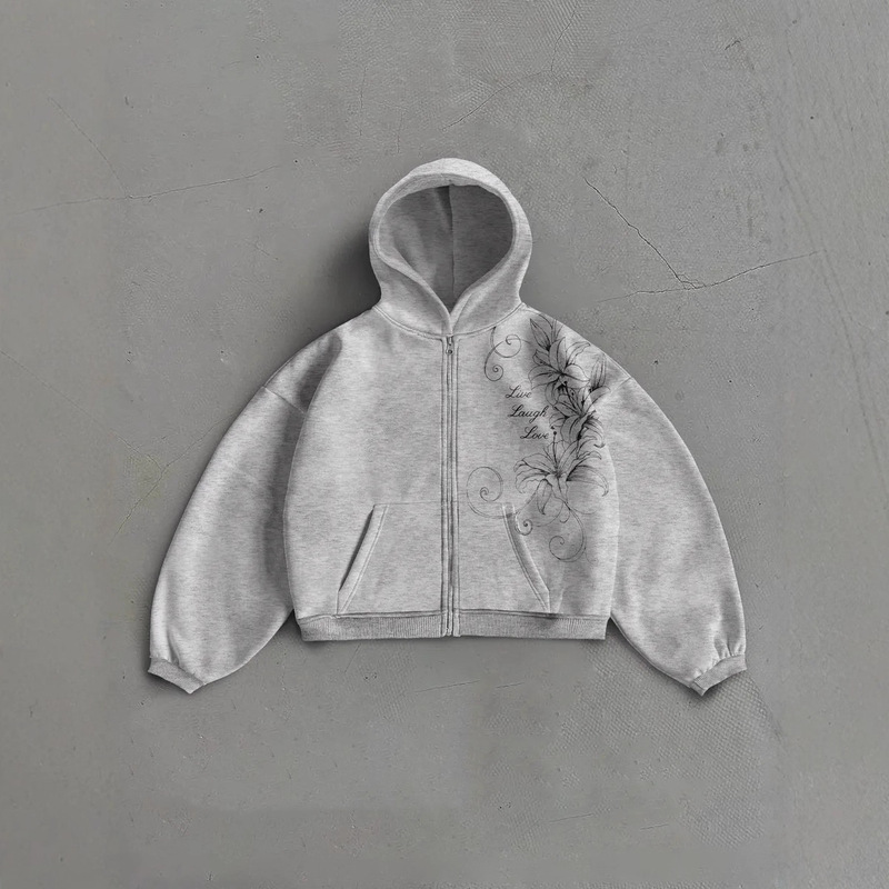 2025 Autumn and Winter New Hooded Zipper Sweatshirt Printed Fashion Street Stylish Loose Retro Sweatshirt Men's and Women's Jacket