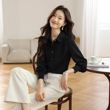 专柜正品百搭女装衬衫高端法式别致真丝长袖衬衣时尚简约职业上衣