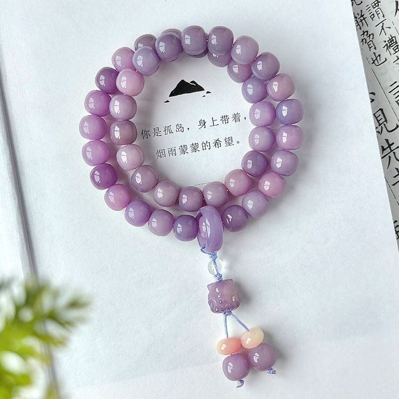 バイオレット 108 白翡翠菩提根ブレスレット彫刻蓮女の子文具菩提ビーズブレスレットネックレス|undefined