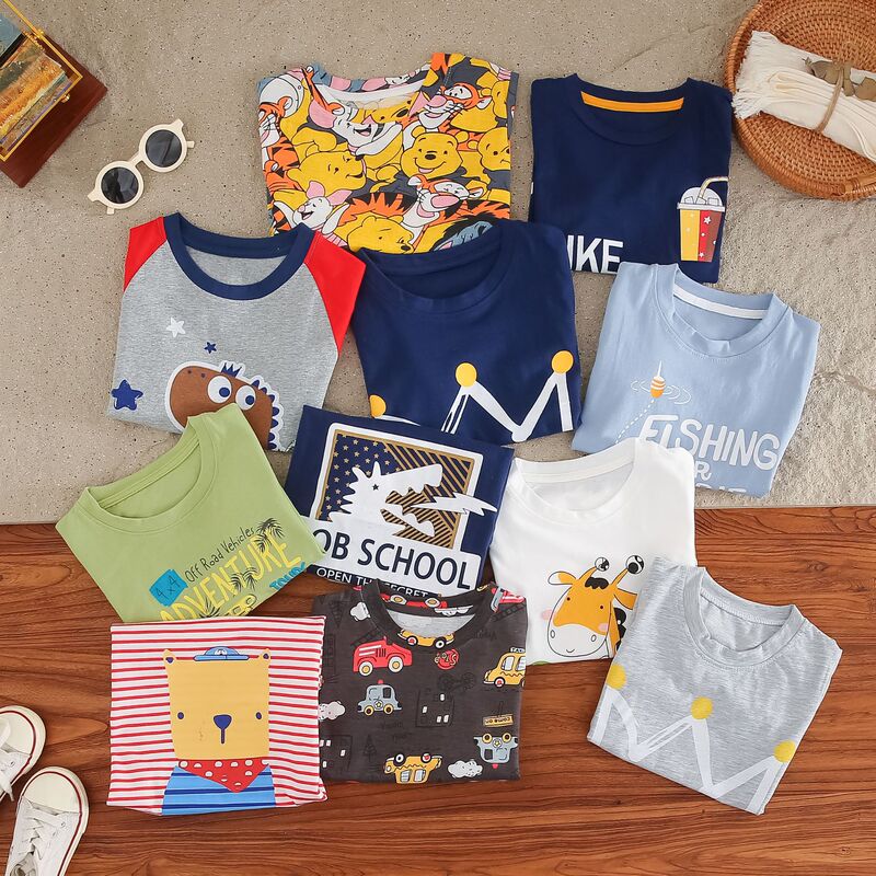 New Boys' Clothes Summer Children's Base Shirt Men's Baby Children's Western Style Top Short-sleeved T-shirt with Trendy Hair