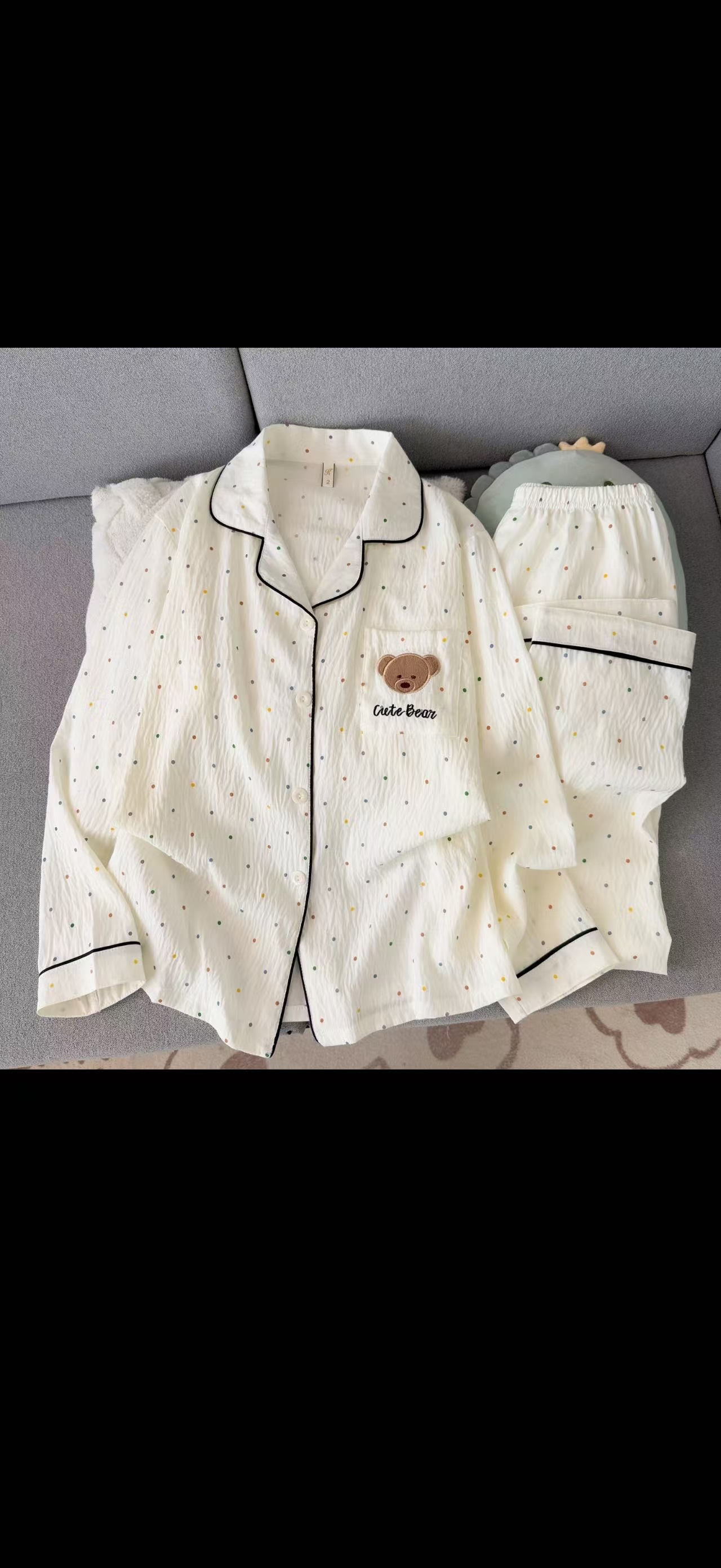 Al por mayor transfronterizo primavera y otoño dulce dibujos animados nubes de algodón pantalones de manga larga pijamas cardigans con solapa cubierta de ropa para el hogar