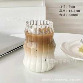 条纹云朵杯ins咖啡杯风冰美式拿铁杯网红果汁冷饮料水杯家用水杯