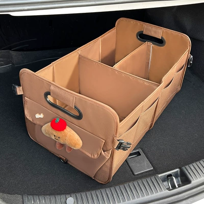Car storage bag/box, Car Trunk Storage Box - croissant-upgraded-material-oxford-cloth-multi-functional-storage-box-coffee-color